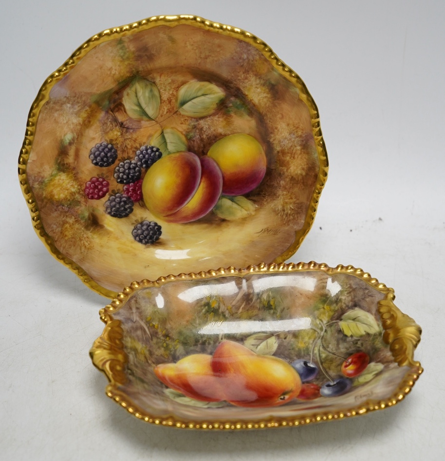 Two Worcester cabinet dishes, one by J. Smith, the other by P. Love. largest 17cm. Condition - good